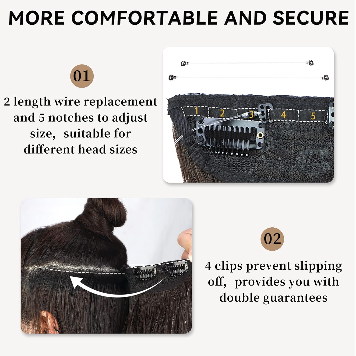 Extensiones de cabello sintético largo ondulado de 20 pulgadas con alambre transparente ajustable, con 4 clips seguros, para uso diario en fiestas