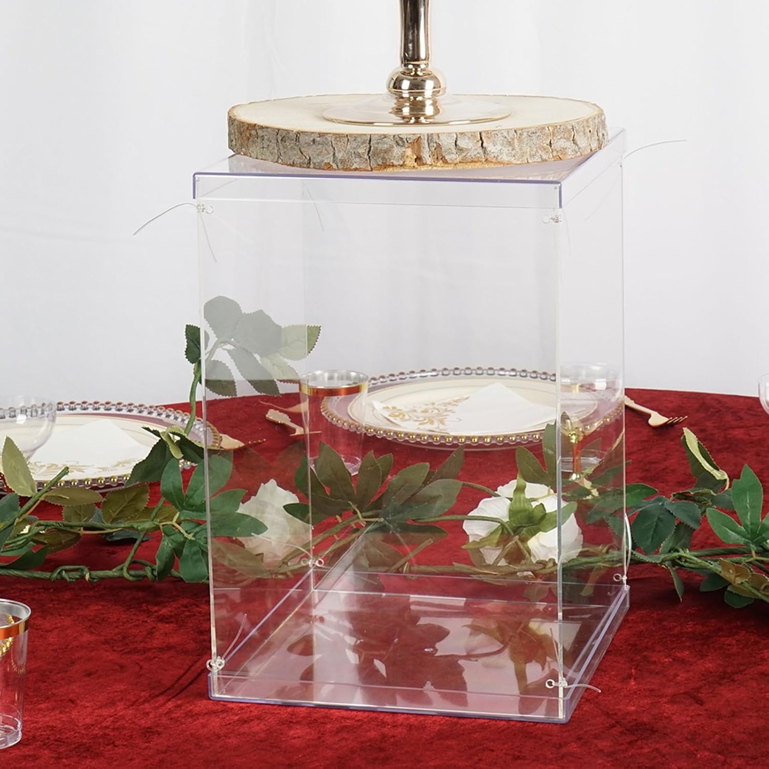 Efavormart – Caja de exhibición transparente de 16 pulgadas para centros de mesa con tapa y base intercambiables