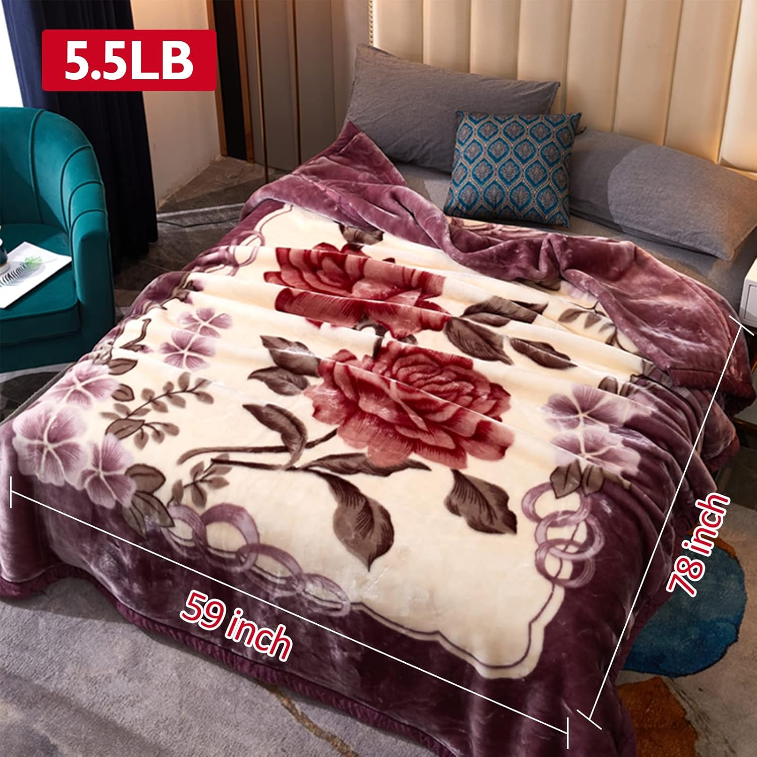 MODUSKYE Mantas de visón, felpa coreana pesada de 5.5 libras, 2 capas de 59 x 78 pulgadas, mantas gruesas tamaño matrimonial, Raschel Sliky, manta