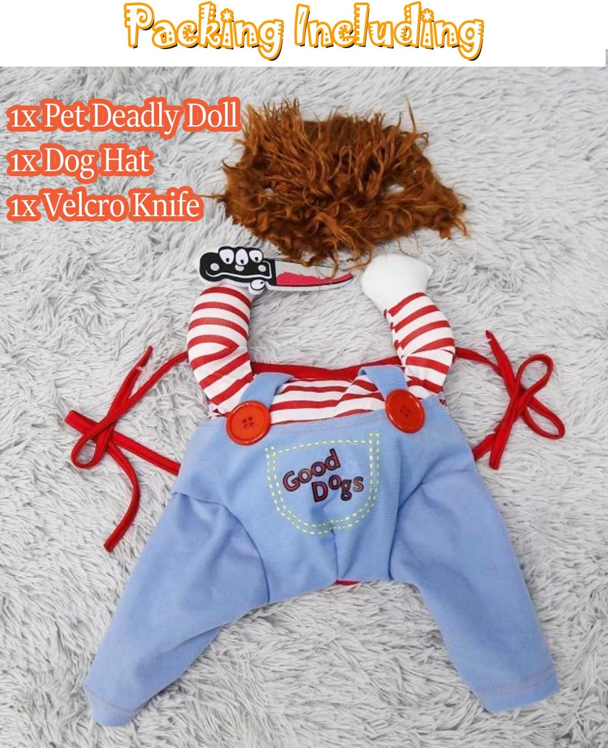 Disfraz de muñeca mortal para perro, divertido disfraz de perro Chucky para Halloween, Navidad, cosplay, ropa para perros pequeños, medianos y