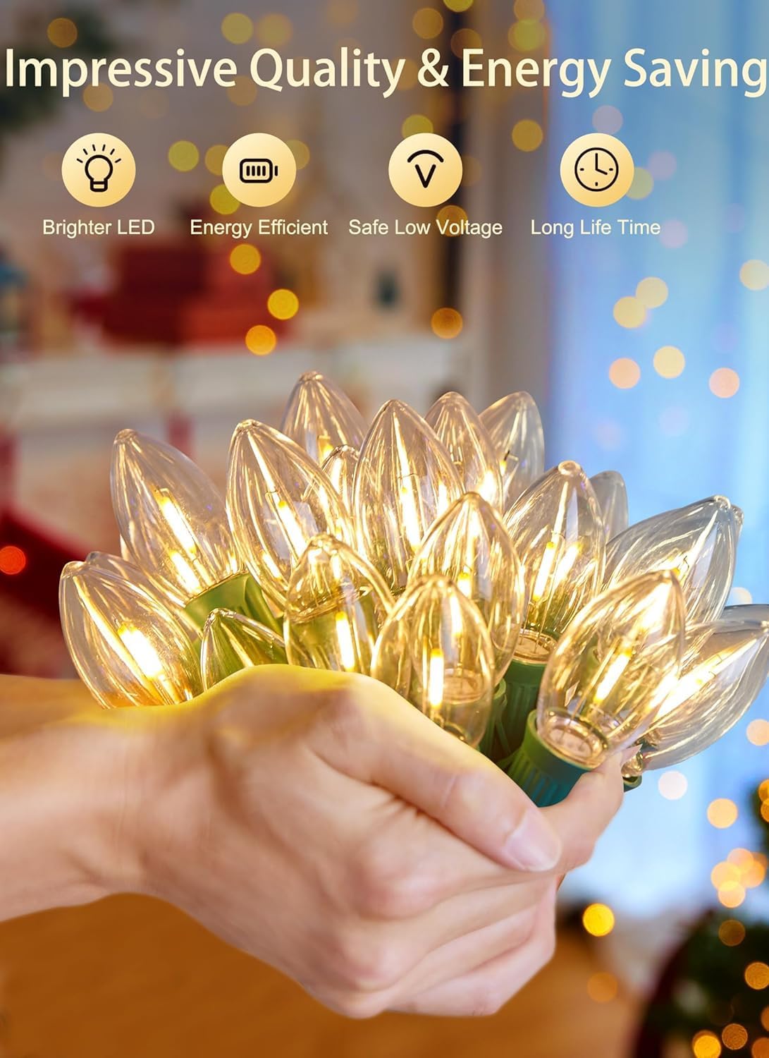 Luces LED vintage C9 de Navidad, cadena de luces C9 de 25 pies con 25 bombillas LED C9 de plástico, luces impermeables conectables al aire libre