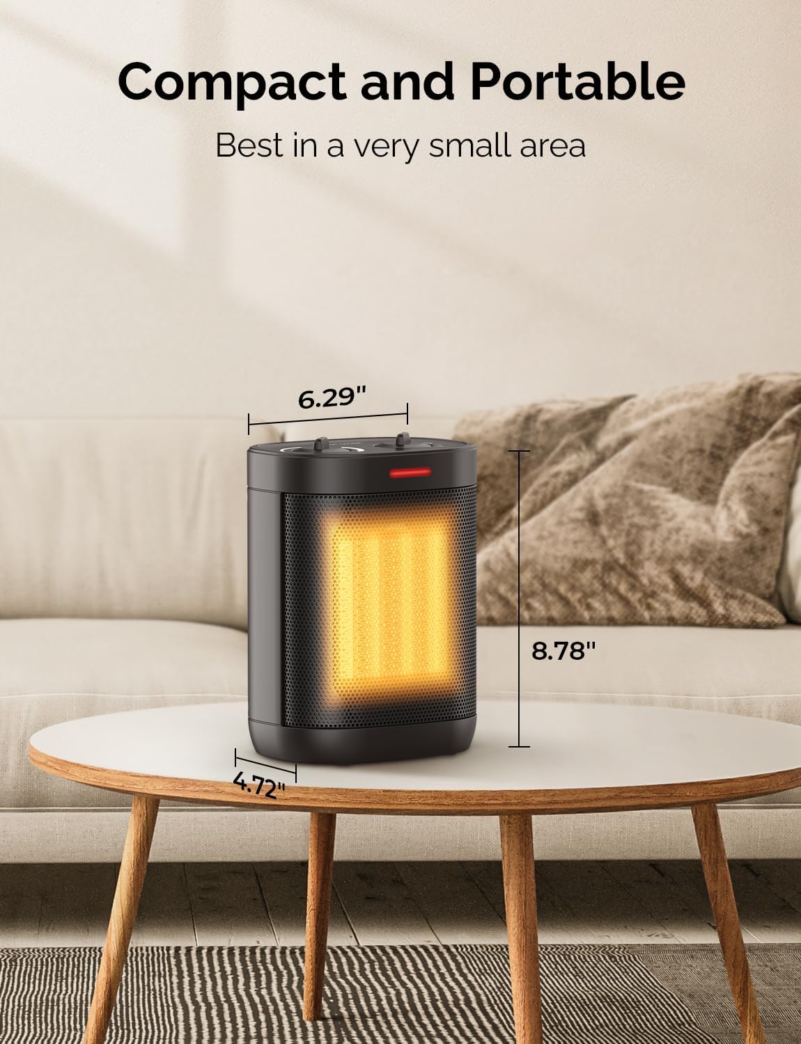 Calentadores de espacio para uso en interiores, calentador portátil de cerámica PTC, de 1500 W900 W, calentador de espacio pequeño con termostato,