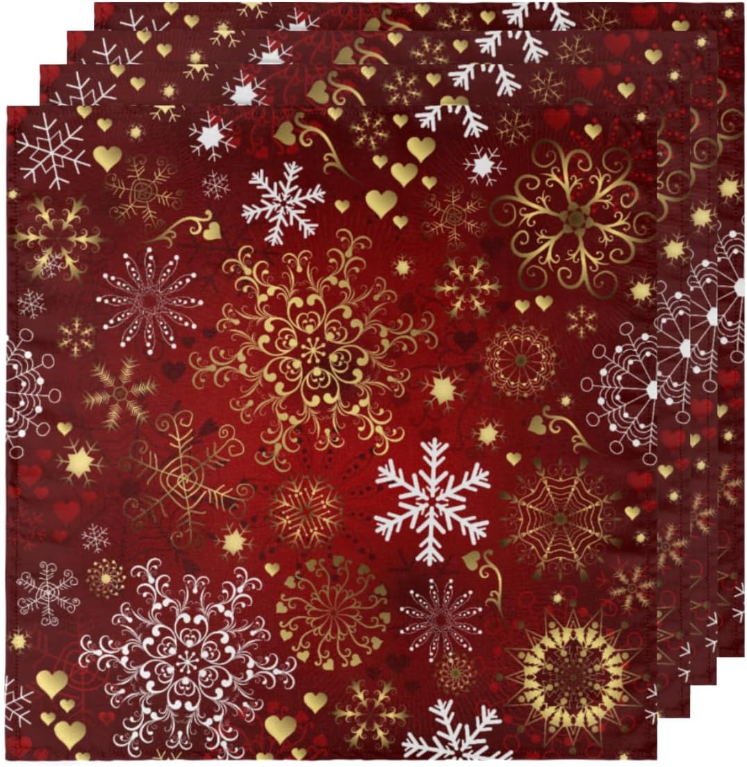 Cloth Napkins Set of 6 Christmas Theme 20×20 Inch Cloth Napkins Winter Holiday Snowflake Washable Reusable Kitchen Dinner Napkins Table Decor for