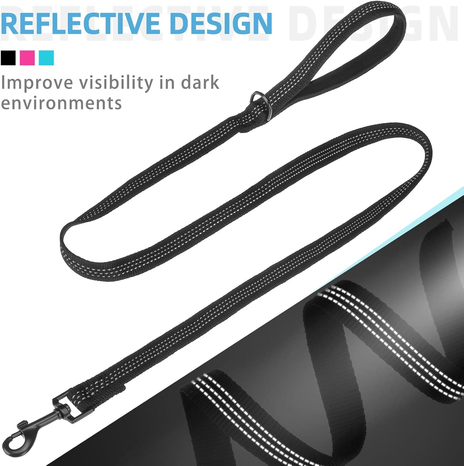 PUPTECK Correa reflectante para perro, paquete de 3 correas de nailon de 4.9 pies con clip fuerte y mango acolchado suave, correa de entrenamiento