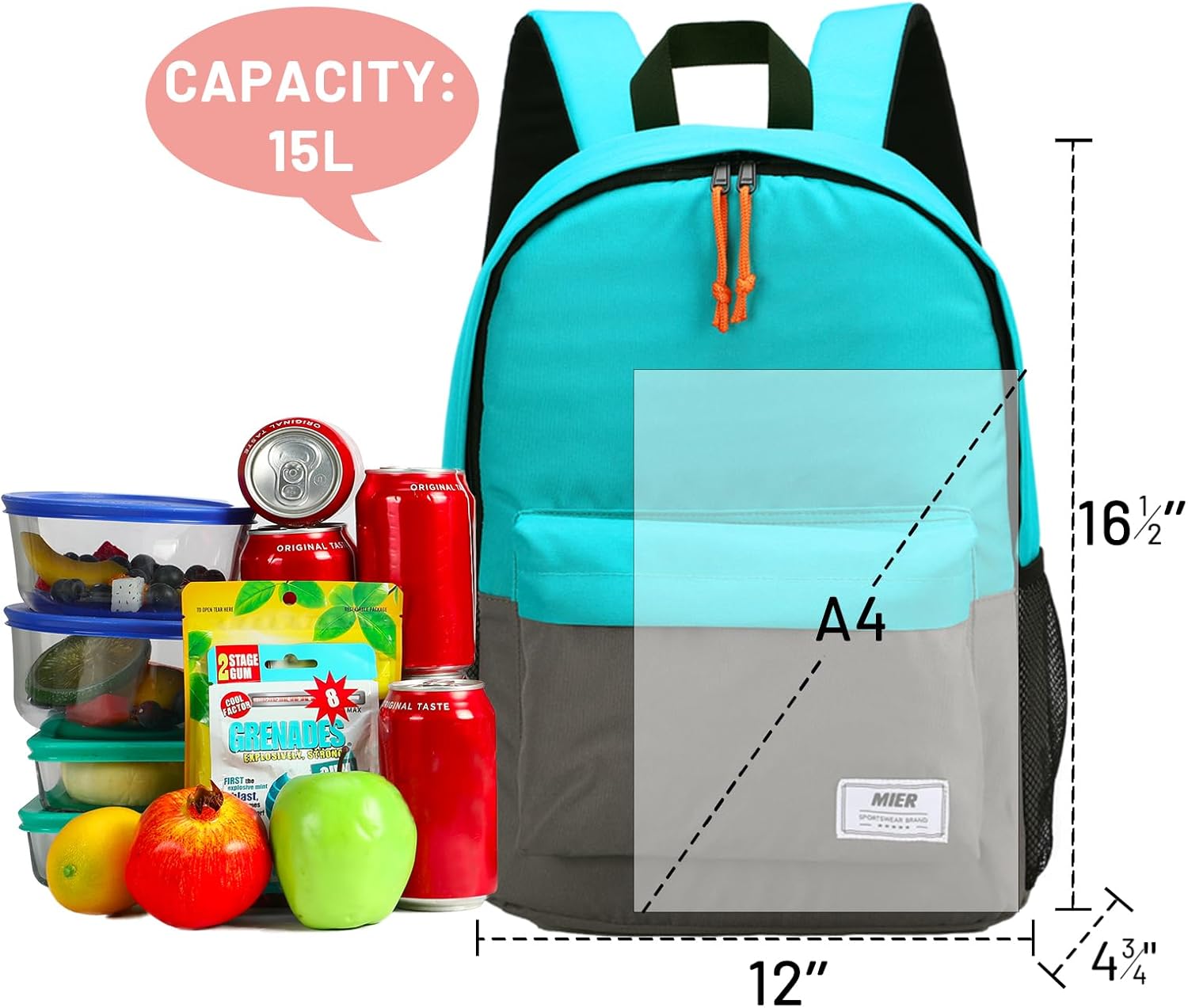 MIER Mochila térmica térmica pequeña, a prueba de fugas, ligera, linda para el trabajo, picnic, camping, viajes de un día al parque, 15 L