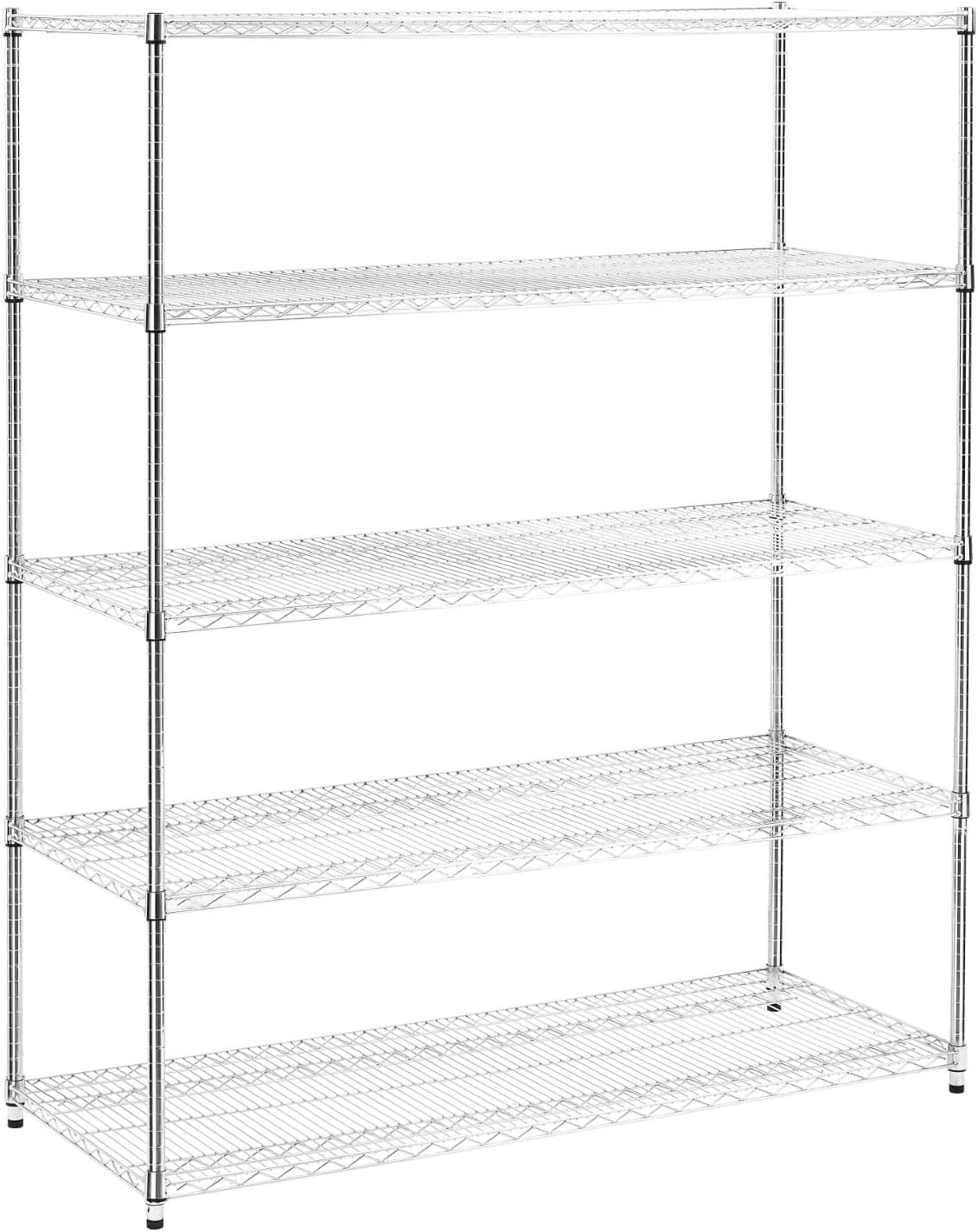 Estantería de alambre cromado, organizador de almacenamiento ajustable de metal resistente para despensa, garaje, baño, cocina, plata