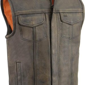 Milwaukee Leather Chaleco de cuero para motocicleta estilo club para hombre, Mlm3510-negroBeige Milwaukee Leather Chaleco de cuero para motocicleta estilo club para hombre, Mlm3510-negroBeige