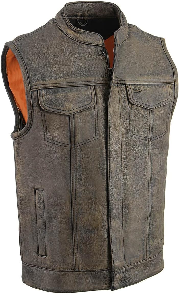 Milwaukee Leather Chaleco de cuero para motocicleta estilo club para hombre, Mlm3510-negroBeige