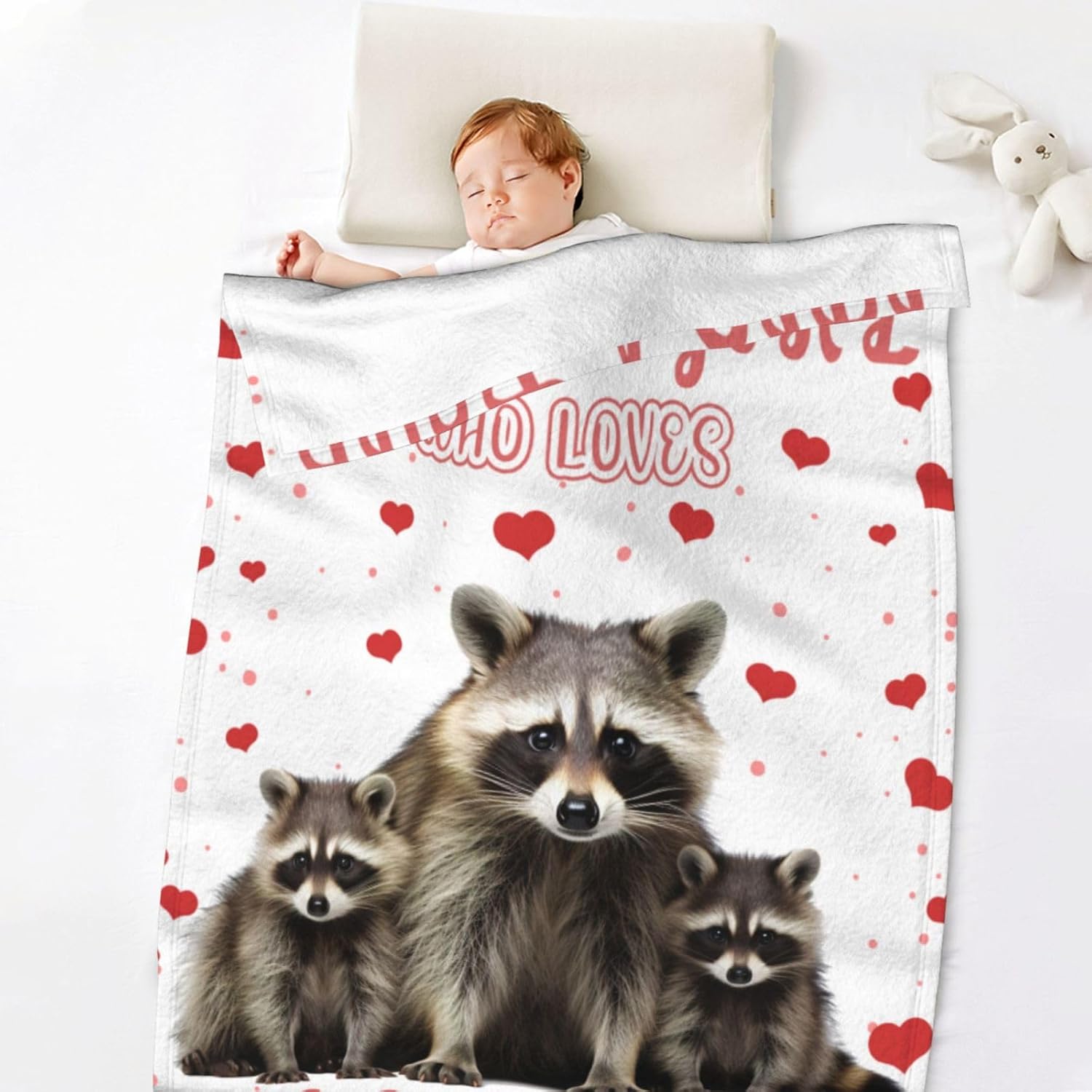 Manta de franela de 60 x 50 pulgadas con temática de mapaches, manta blanca suave para siesta en el hogar, oficina, para niños, niñas, mujeres,