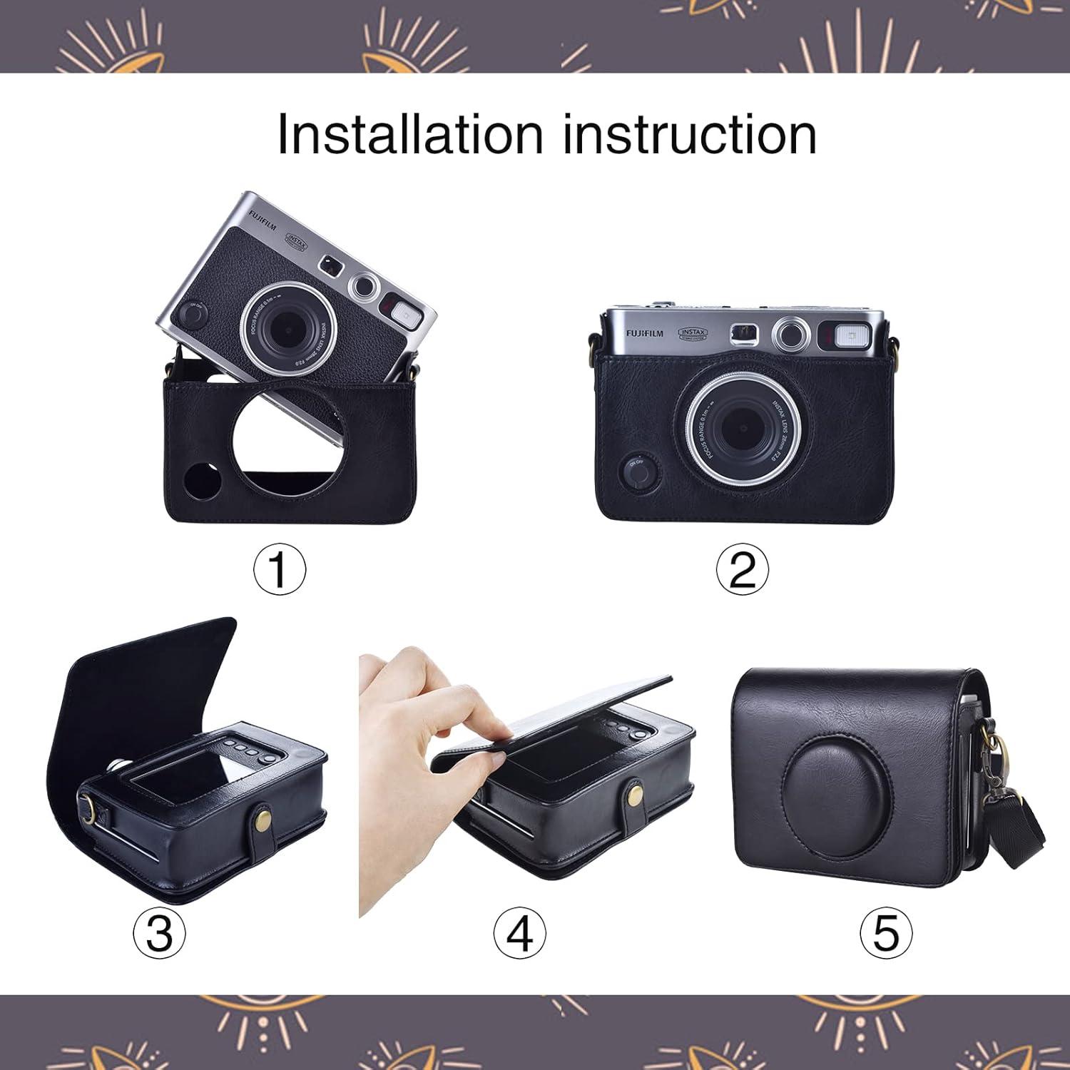 MUZIRI KINOKOO Instax Mini EVO – Funda protectora de piel sintética para cámara Fuji Instax Mini EVOPolaroid Mini EVO, con correa ajustable para el