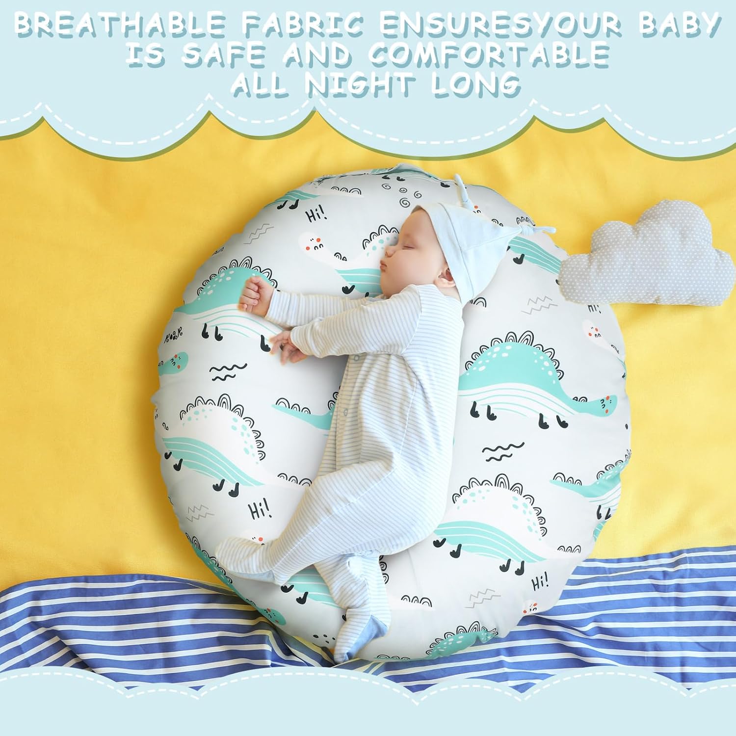 4 piezas de dinosaurio recién nacido, funda extraíble para tumbona de bebé, funda cómoda y transpirable para tumbona de recién nacido (almohada de