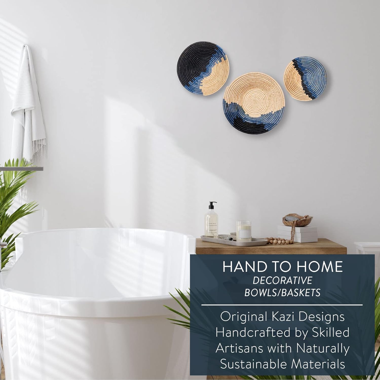 KAZI Cestas decorativas, decoración de pared y hogar, frutero y cesta de almacenamiento, hechas a mano con rafia, ecológicas por artesanos