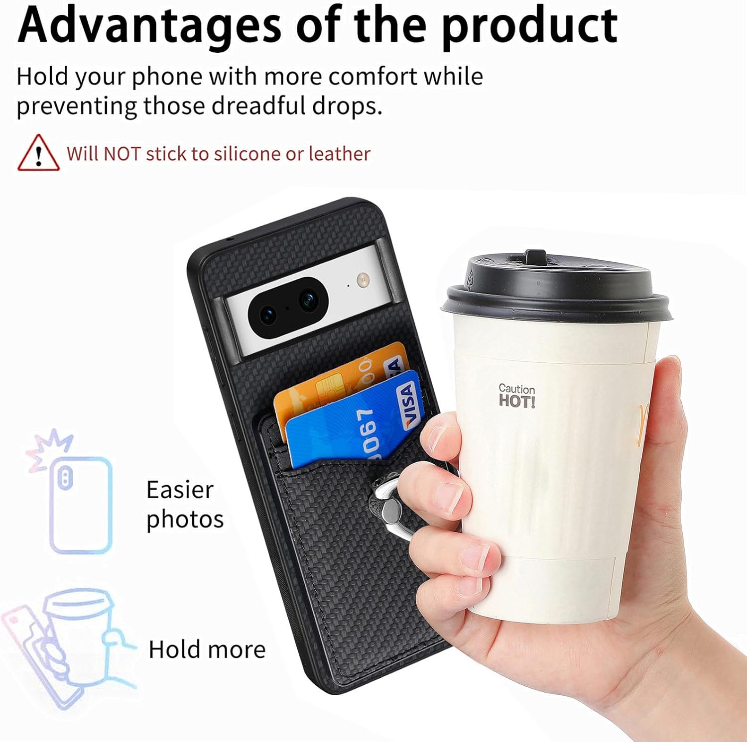 Asuwish Funda de teléfono para Google Pixel 8 5G con protector de pantalla de vidrio templado y soporte de anillo delgado, soporte para tarjeta de