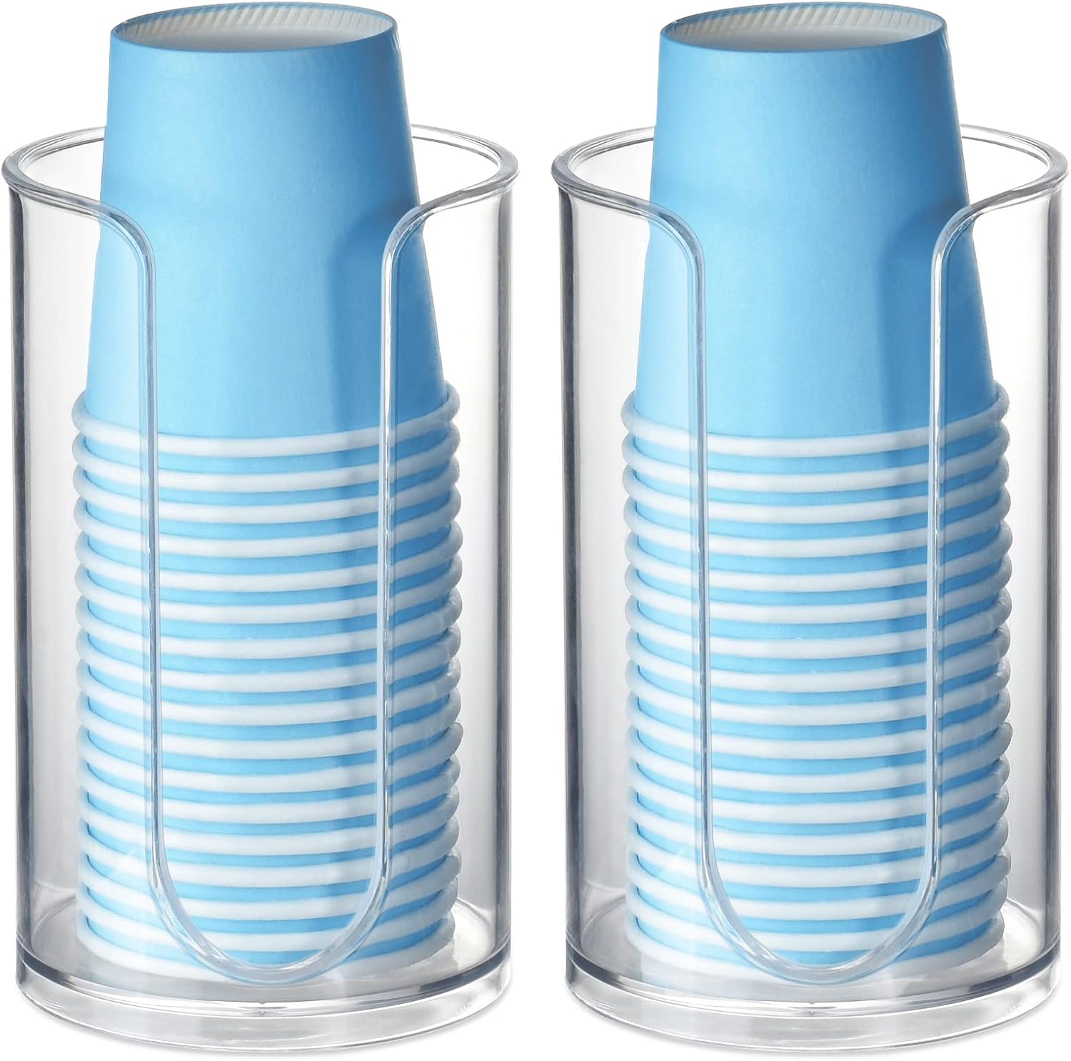 Dispensador de tazas de baño, paquete de 2 soportes pequeños desechables de papel para enjuague bucal de plástico transparente para encimera de
