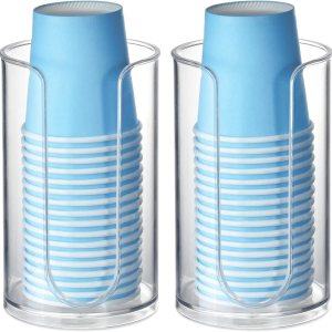 Dispensador de tazas de baño, paquete de 2 soportes pequeños desechables de papel para enjuague bucal de plástico transparente para encimera de Dispensador de tazas de baño, paquete de 2 soportes pequeños desechables de papel para enjuague bucal de plástico transparente para encimera de