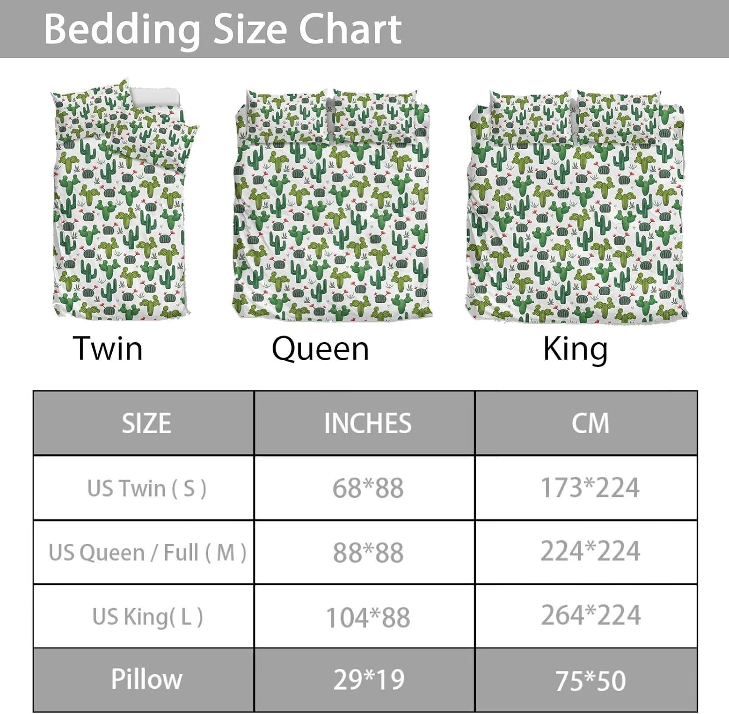Juego de funda de edredón con estampado de cactus verde, tamaño Queen, funda de edredón para cama de tamaño individual, funda de edredón suave