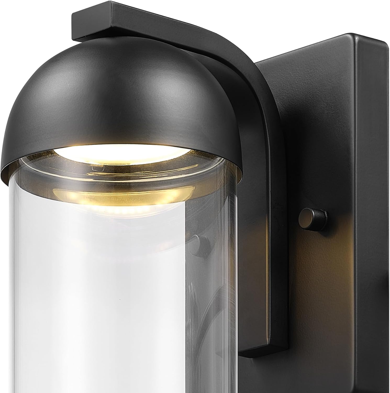 Globe Electric 60000023 Aplique de pared LED integrado de 12 W, negro mate, pantalla de vidrio transparente, iluminación exterior moderna,