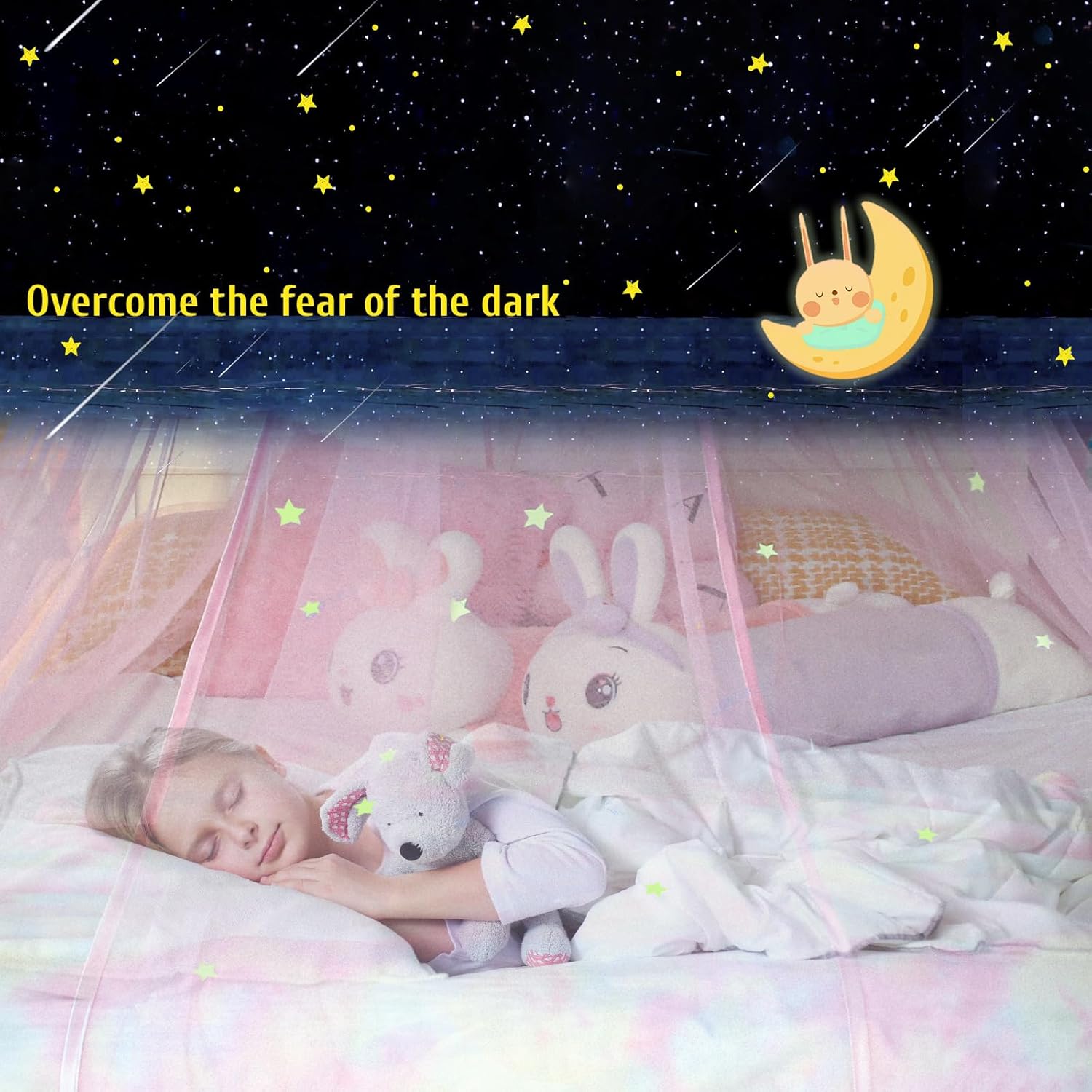 MACEVIA Toldo de cama para niñas, toldo de princesa con estrellas brillantes, toldo de decoración de guardería para cama de niños, cama de bebé,