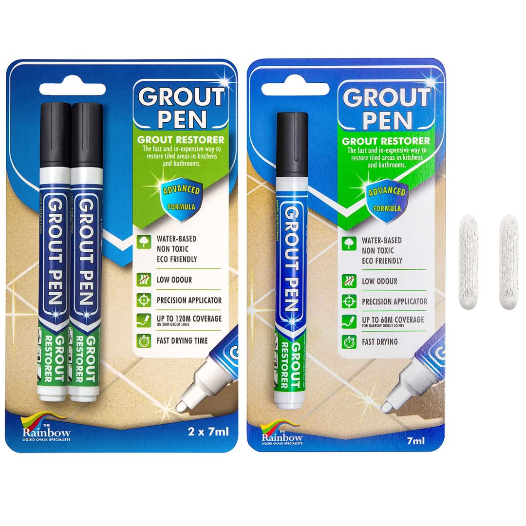 Rotulador de pintura para azulejos negro, paquete de 1 y 2 unidades con puntas adicionales (estrecha, 0.197in), colorante y sellador impermeable