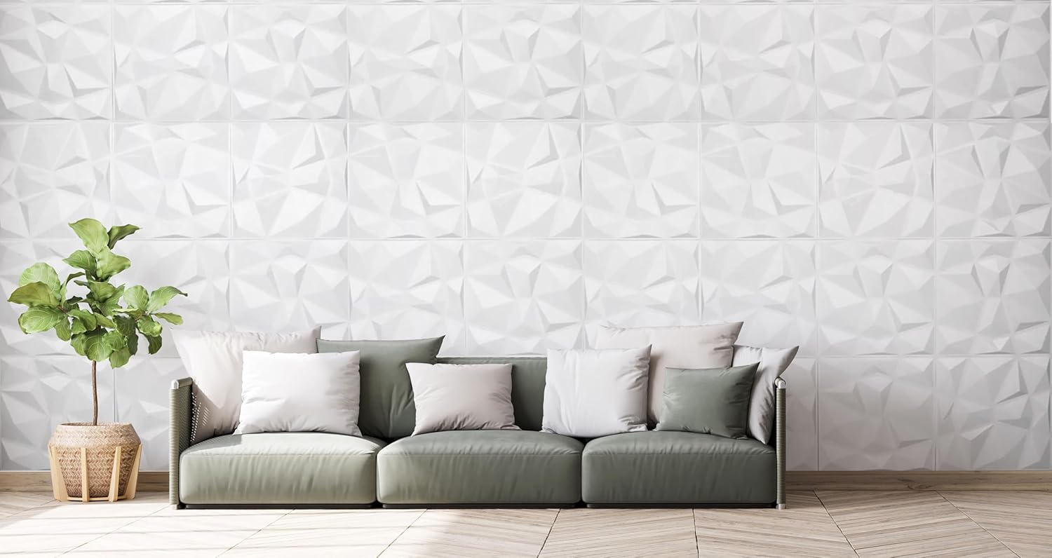 Wall Craft Paneles de pared 3D, mosaico blanco, diseño geométrico, decoración de pared, decoración de pared, azulejos decorativos modernos, paquete