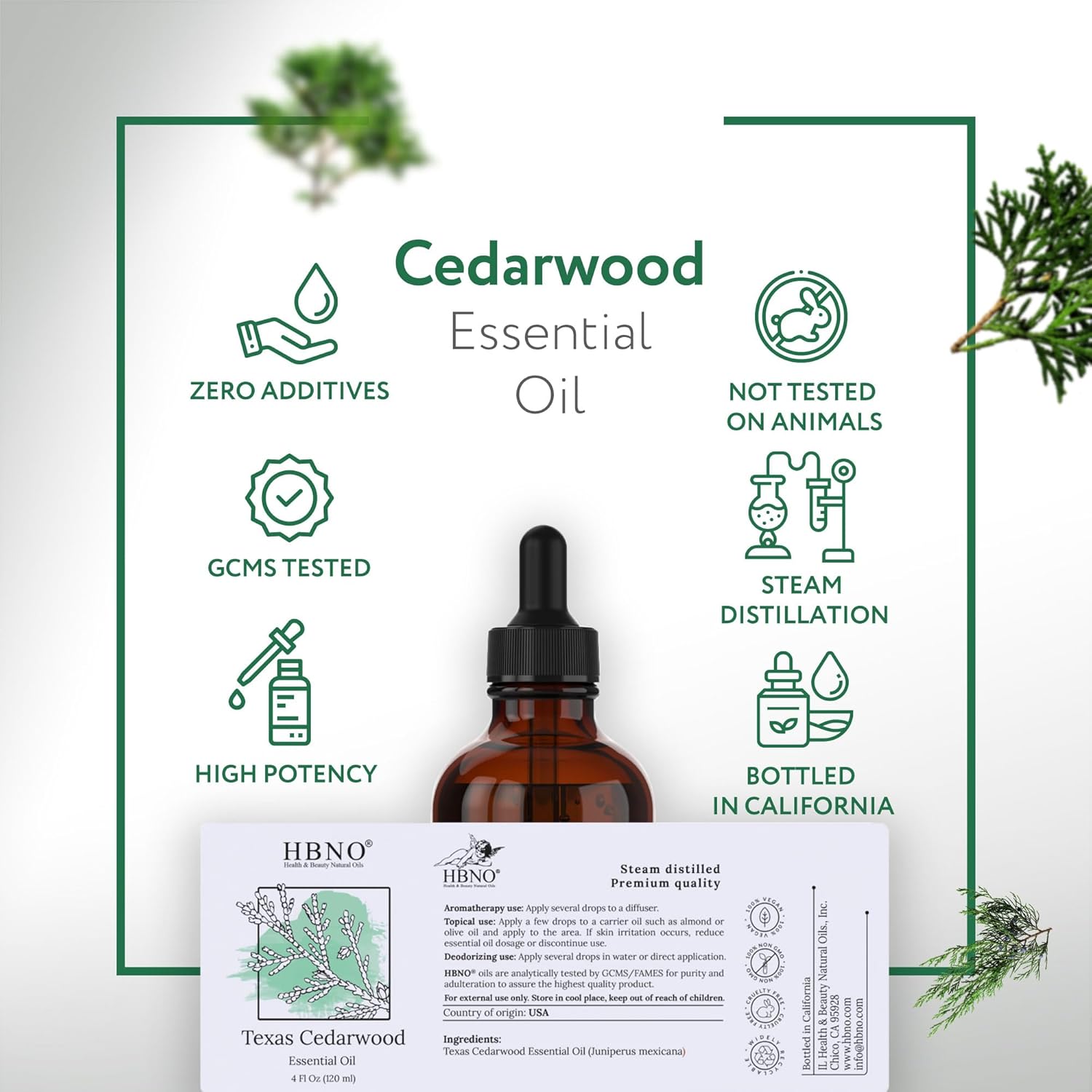HBNO Aceite esencial de madera de cedro (Texas)  Enorme 4 onzas (4.1 fl oz), aceite de cedro natural, perfecto para limpieza, aromaterapia,