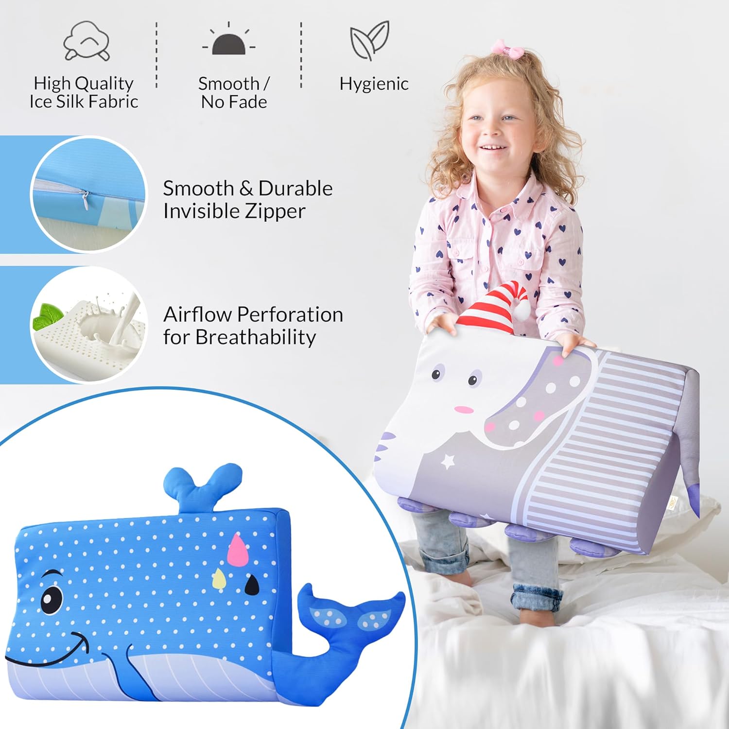 LovXtra, Almohada para niños pequeños para dormir. Almohada suave y pequeña de espuma viscoelástica transpirable para cama infantil. Funda de