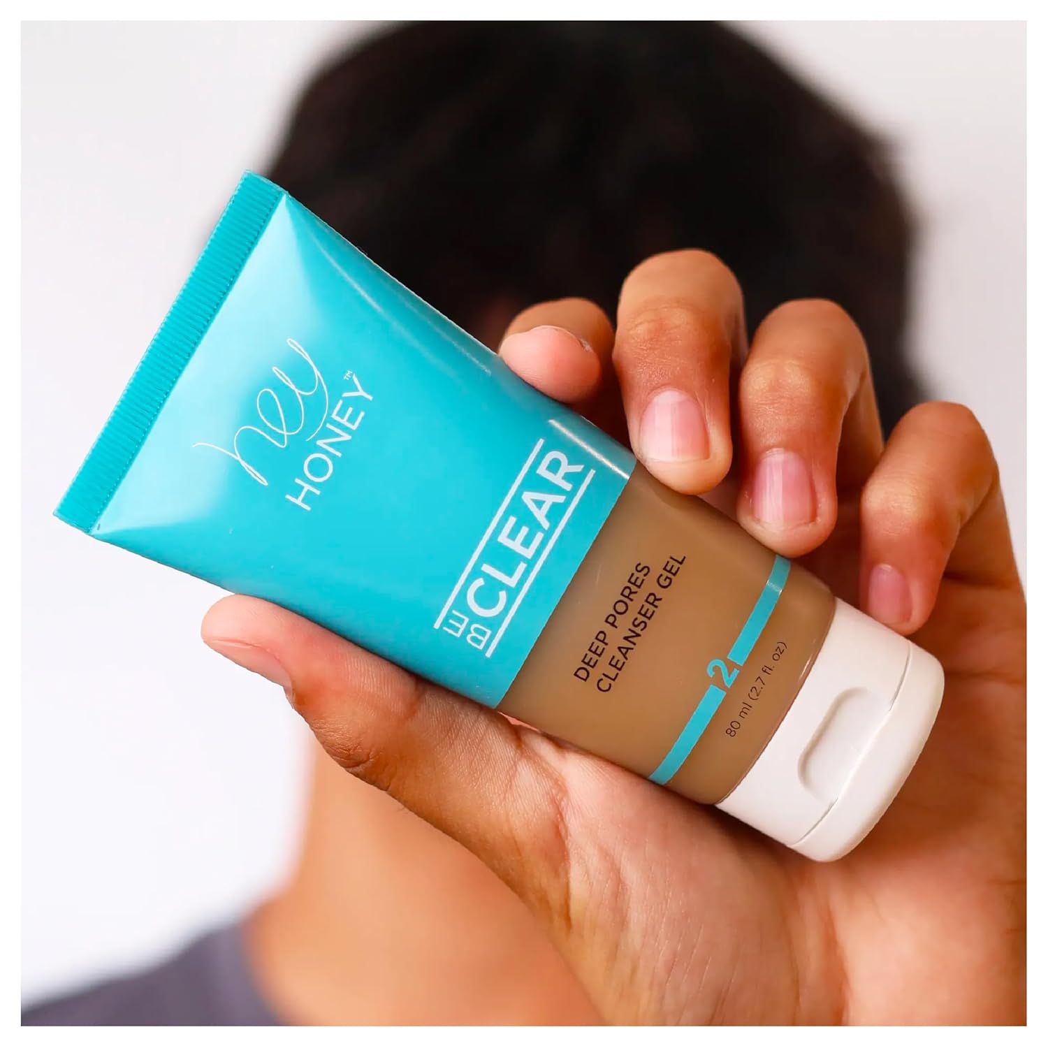 Hey Honey Skincare Be Clear – Gel limpiador de poros profundos para el control del acné  Propóleos, aceite de té verde, camelia, exfolia,
