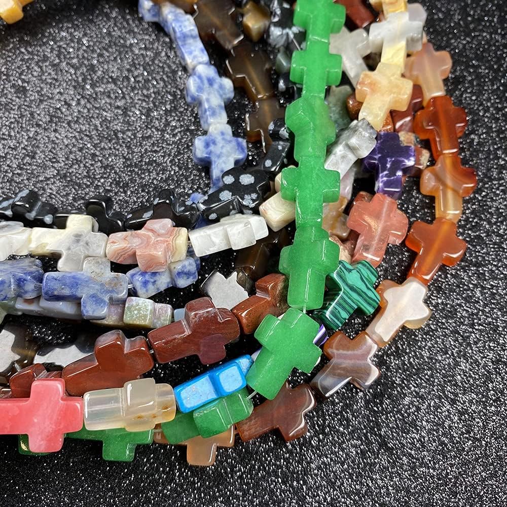 Phicus – Cruces de piedra semipreciosa natural con cuentas de ágata de cristal dispersas para hacer joyas, pulseras, accesorios de collares, (color