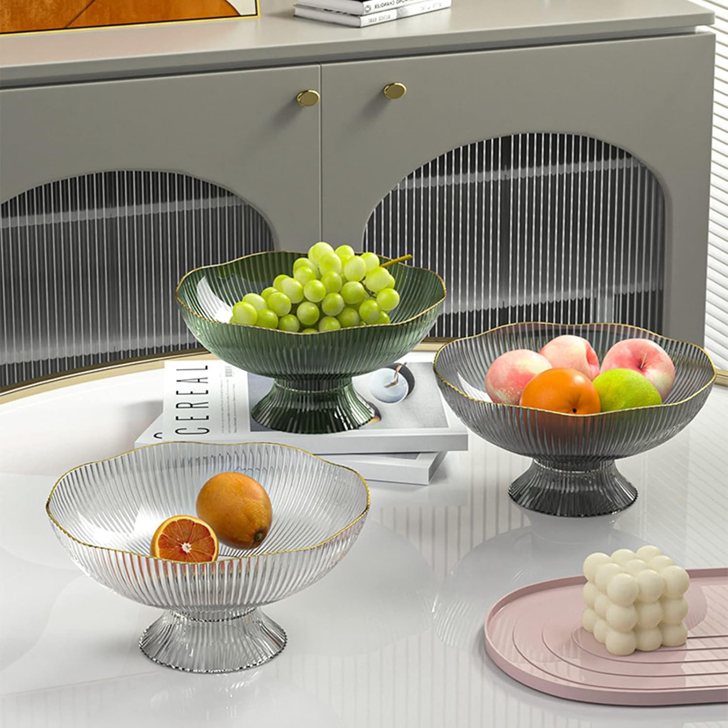 Zerodis Frutero decorativo con agujeros de drenaje, base desmontable, pedestal, frutero para mesa, encimera, cuencos decorativos de frutas para el