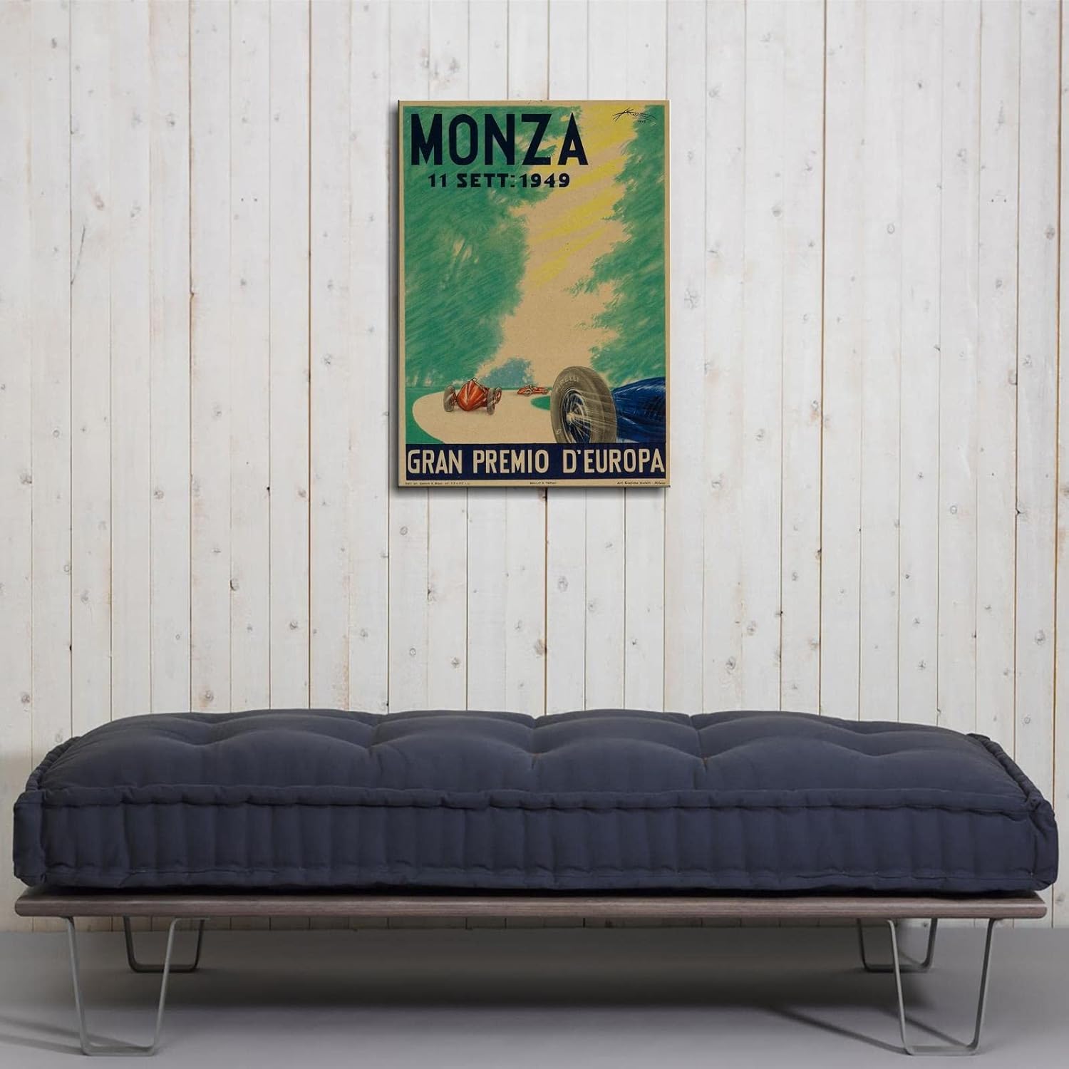 Póster en lienzo de carreras de estilo vintage de Monza 1949 para decoración de la oficina en el hogar, con marco, 12 x 8 pulgadas