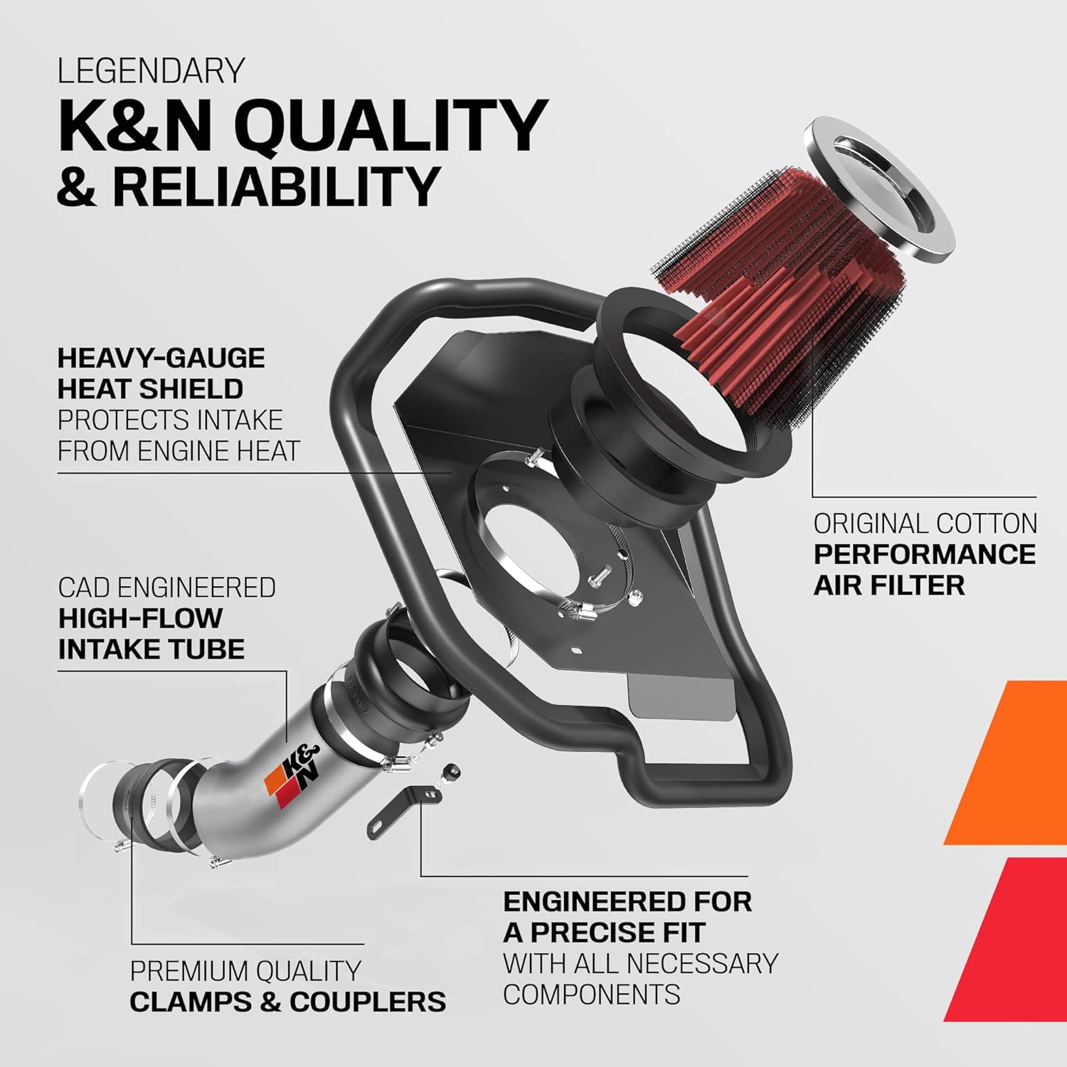 K&N Kit de admisión de aire frío aumenta la aceleración y el crecimiento del motor, garantizado para aumentar los caballos de fuerza hasta 8 HP