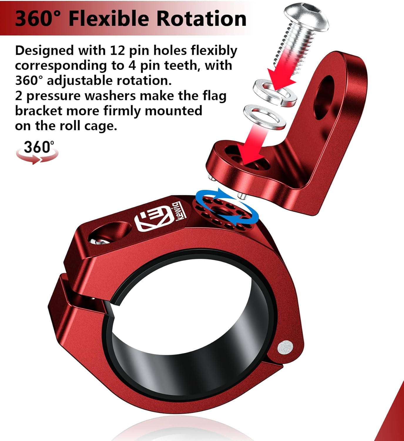 Soporte de látigo UTV, soporte resistente para bandera de luz de látigo UTV, soporte de bandera UTV de aleación de aluminio, soporte de abrazadera