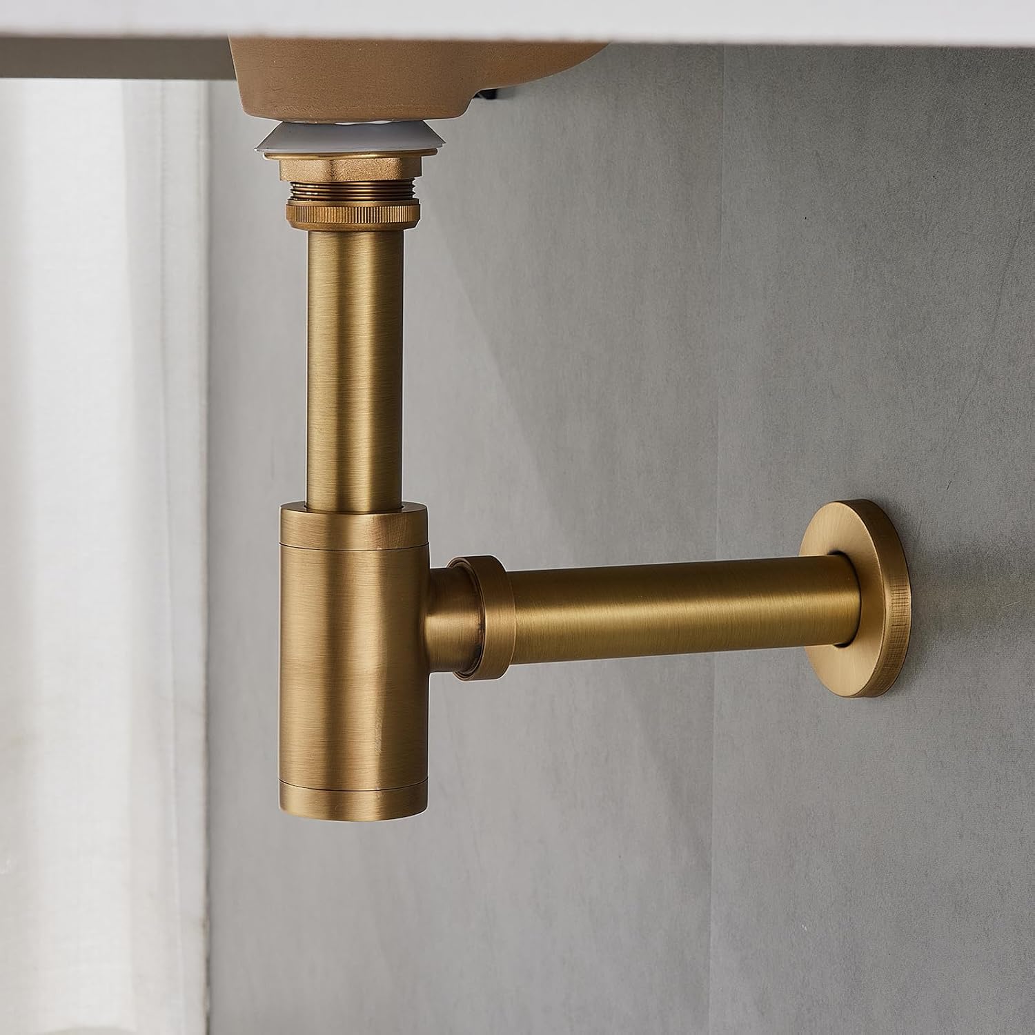 Trampa ajustable de latón macizo para botellas de 1-14 con tapón de drenaje de desbordamiento, juego completo de trampa en P para fregadero de baño,