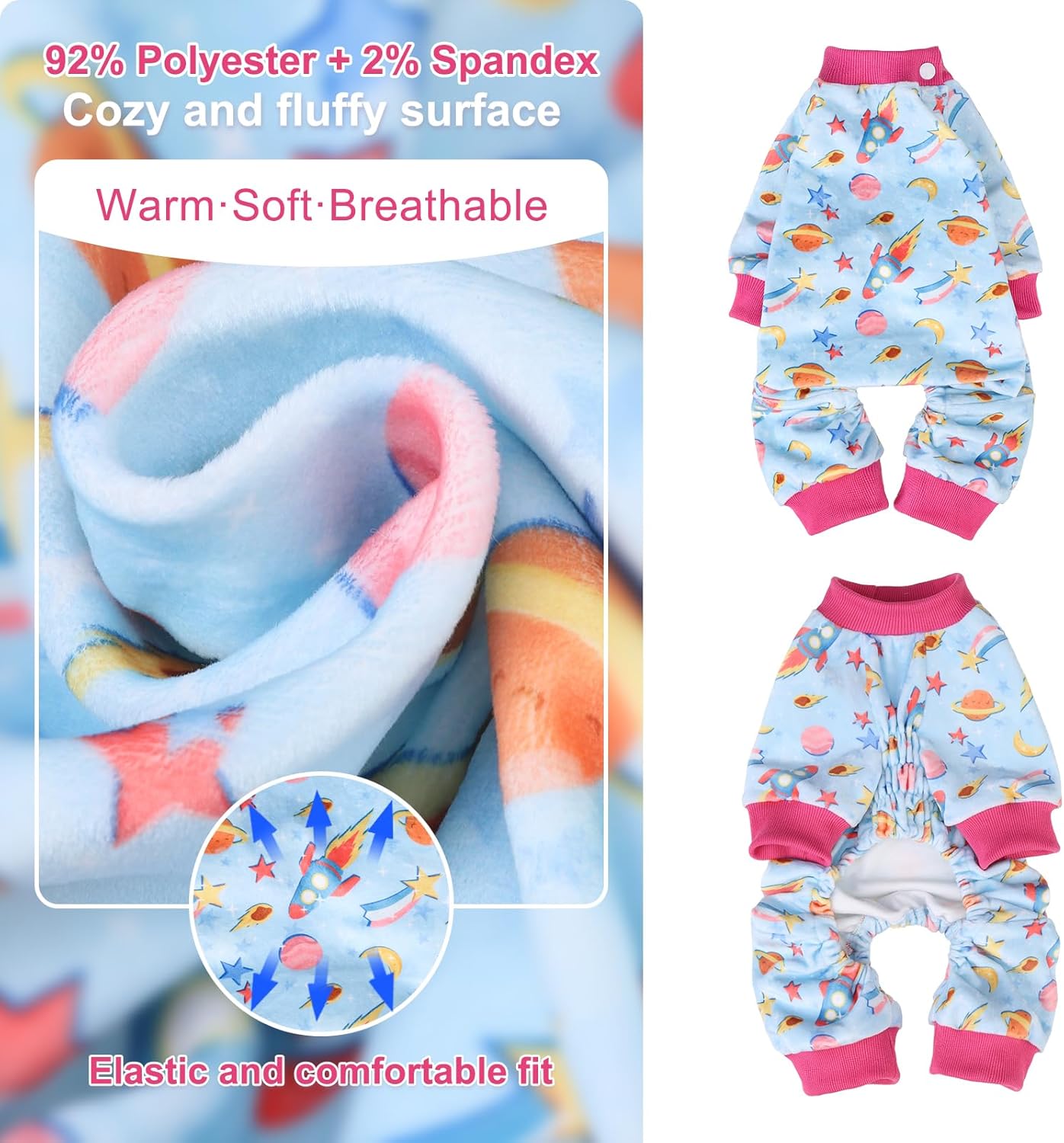 BEAUTYZOO Pijama elástico para perros pequeños y medianos, ropa de terciopelo suave para perros fríos de invierno, cuello ajustable, pijama de