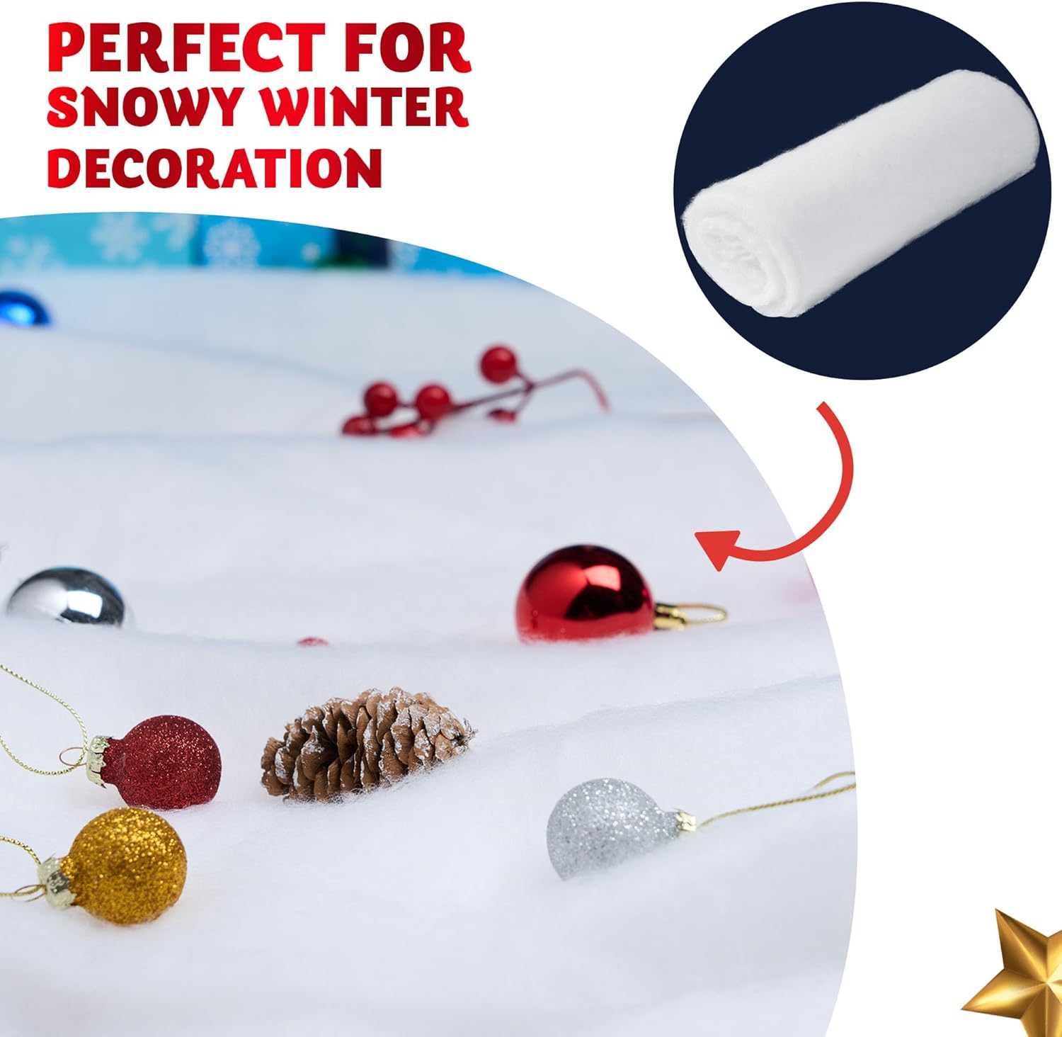 JOYIN 4 mantas de nieve de Navidad (15 pulgadas x 10 pies), 4 fundas de nieve falsas blancas gruesas para decoración de Navidad, exhibiciones de
