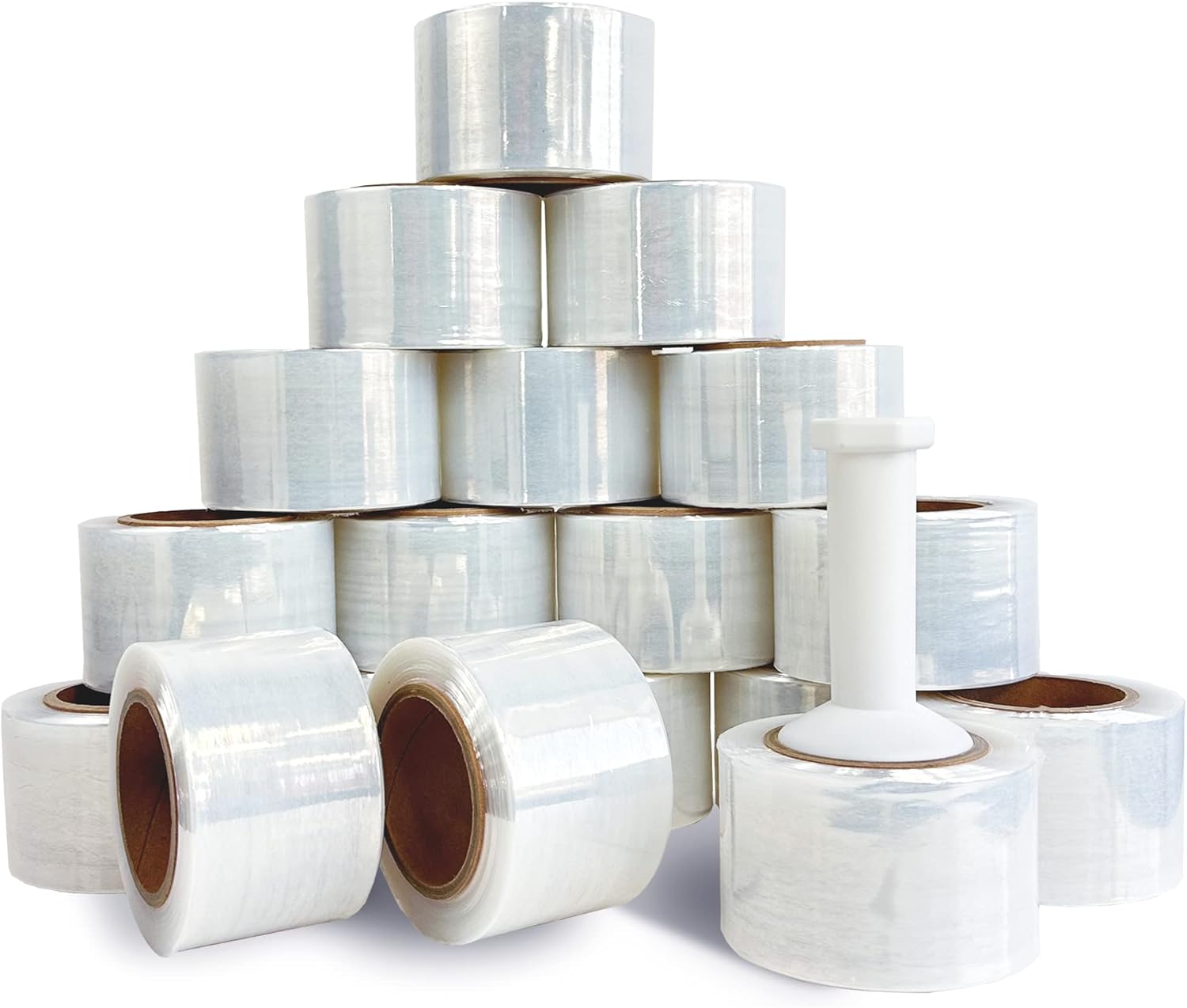 8NET – Mini rollo elástico de 3 pulgadas x 1000 pies, calibre 80, con asa, 18 rollos, película retráctil de plástico transparente y resistente para