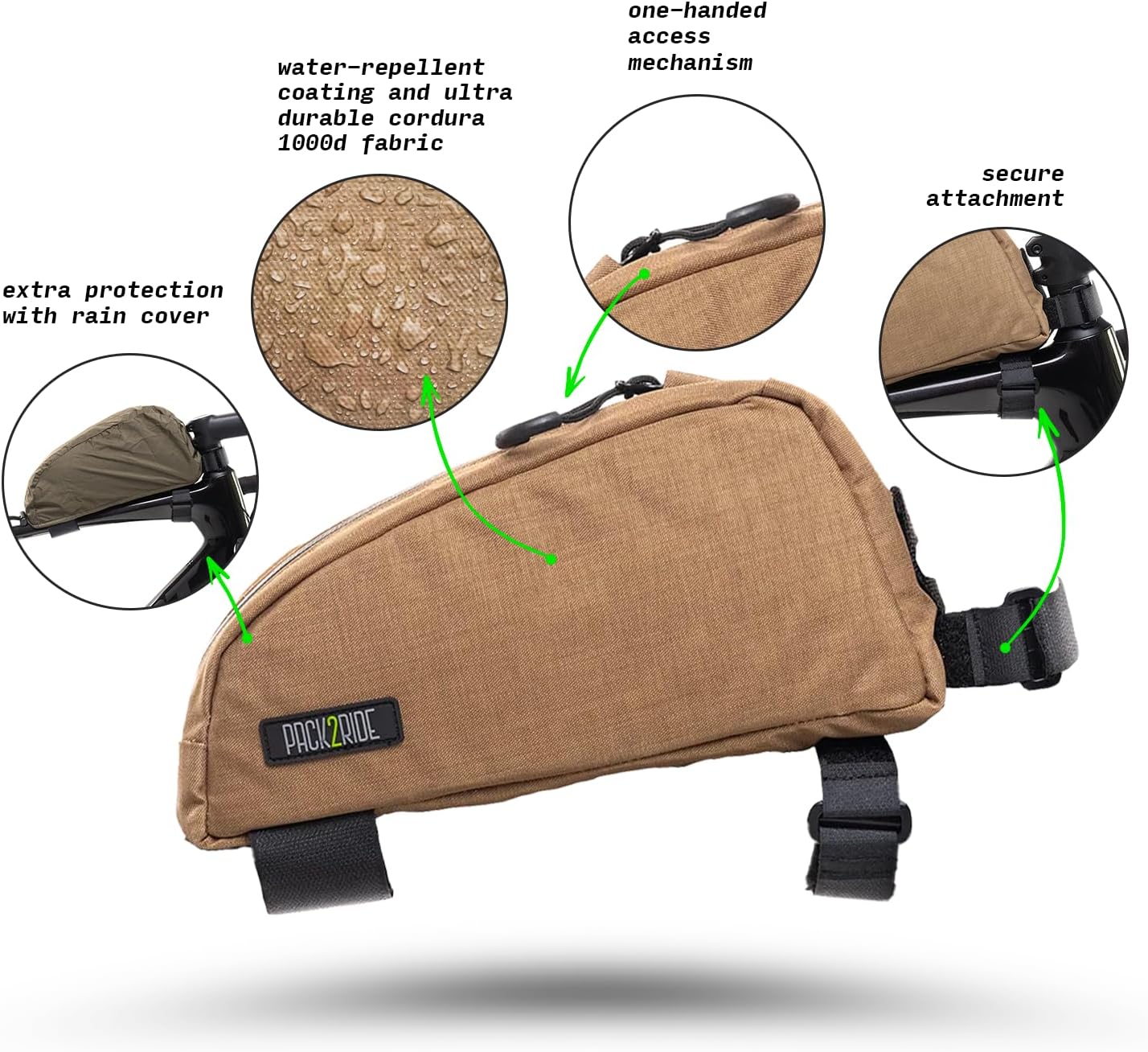 Onedrop Bolsa para cuadro de bicicleta, resistente al agua, bolsa de bicicleta con tela Cordura duradera, almacenamiento frontal de bicicletas y