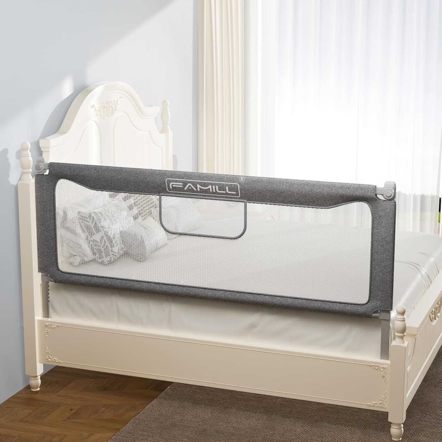 Riel de cama para niños pequeños, riel plegable de montaje rápido en 2 minutos para Queen, tamaño matrimonial, tamaño individual, riel de cama con