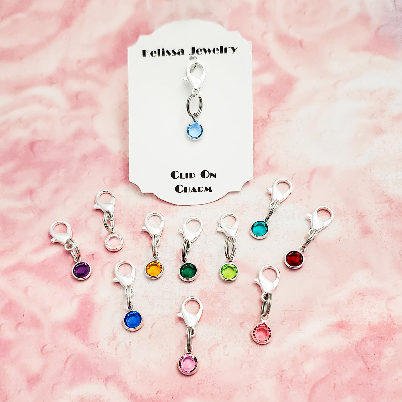 Preciosa Birthstone Zipper Pulls Clip On Charms, Birth Stone with Silver Base, Personalized Zipper Pull wBirthstone, Your Choice! Preciosa (April