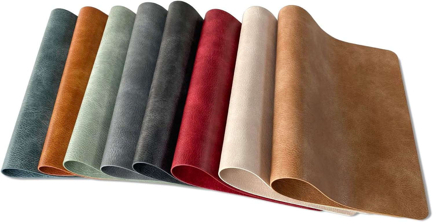 Univo Colors Juego de 6 manteles individuales de piel sintética con patrón de piel vacuno lavada, resistentes al calor, impermeables, lavables para