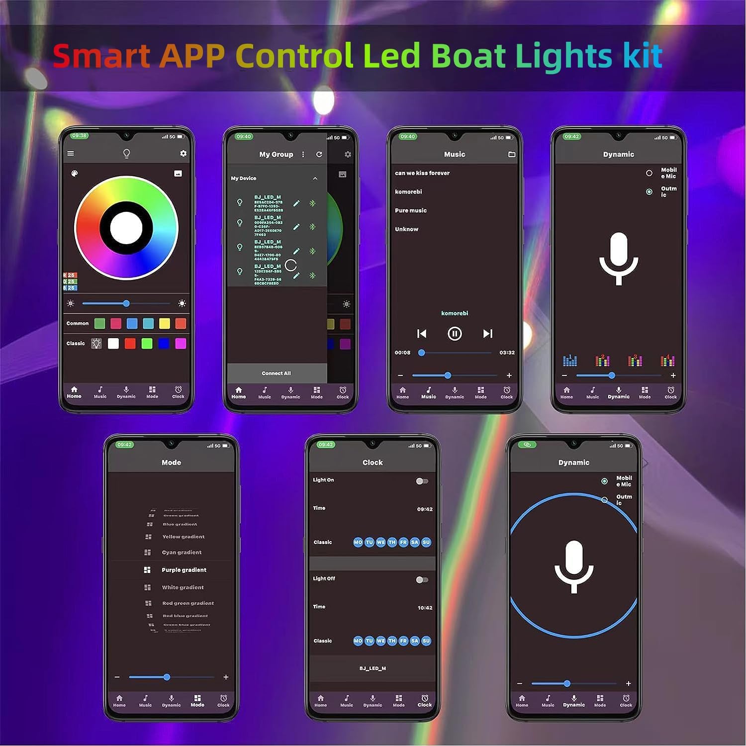 Luces LED de barco de 55 pies, 12 V APP RF control remoto pontón, luces de tira marina RGB impermeable IP66, luz interior de barco, luz de cubierta