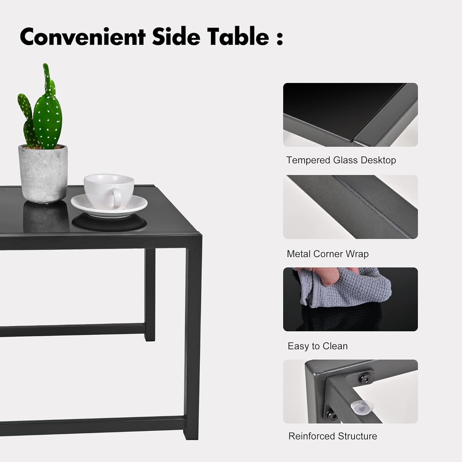 SUNLEI – Juego de muebles de mimbre para exteriores, 3 piezas, dos sillas y mesa auxiliar con vidrio, para café, color negro