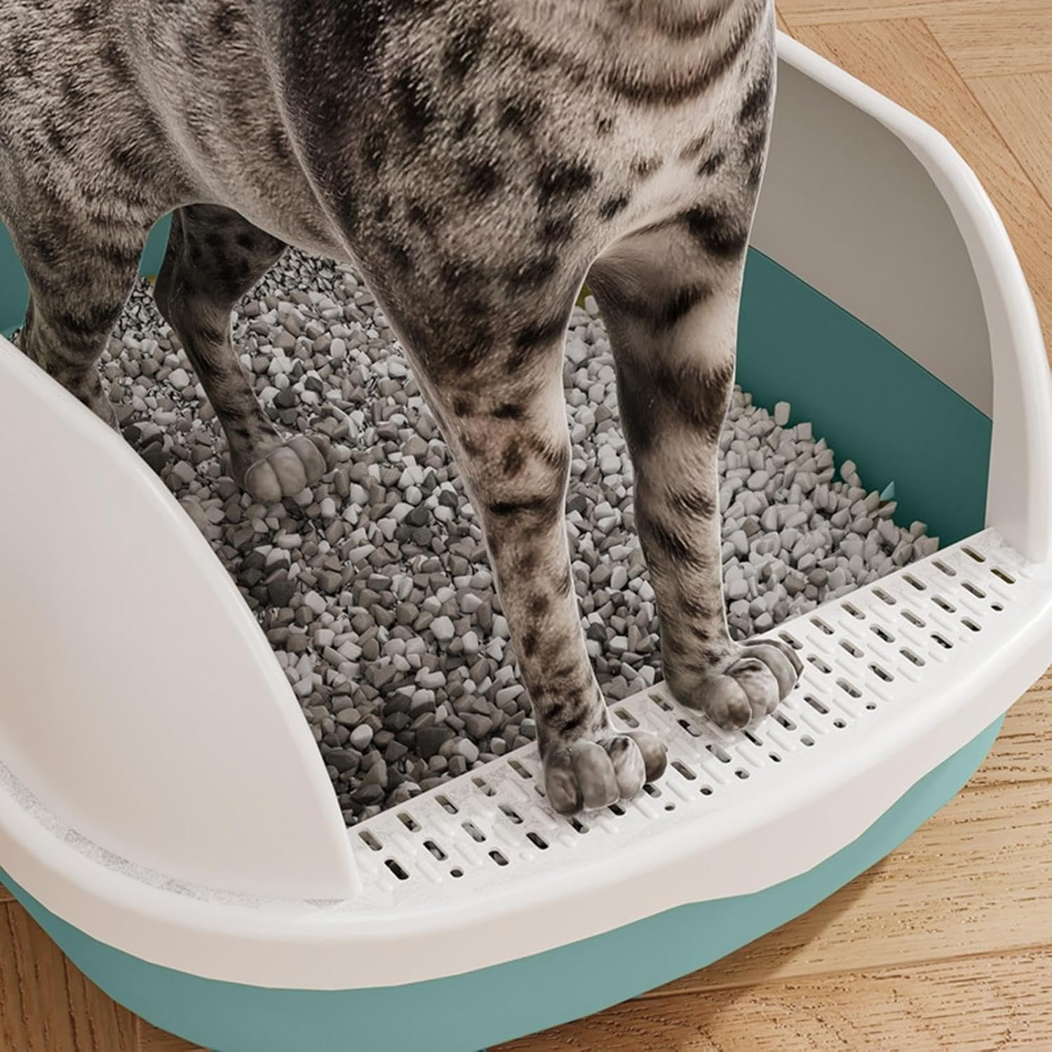 Bandeja de arena de alta cara para gatos y mascotas, caja de arena profunda con pedal de arena para tamizar, inodoro para gatos y gatos, para