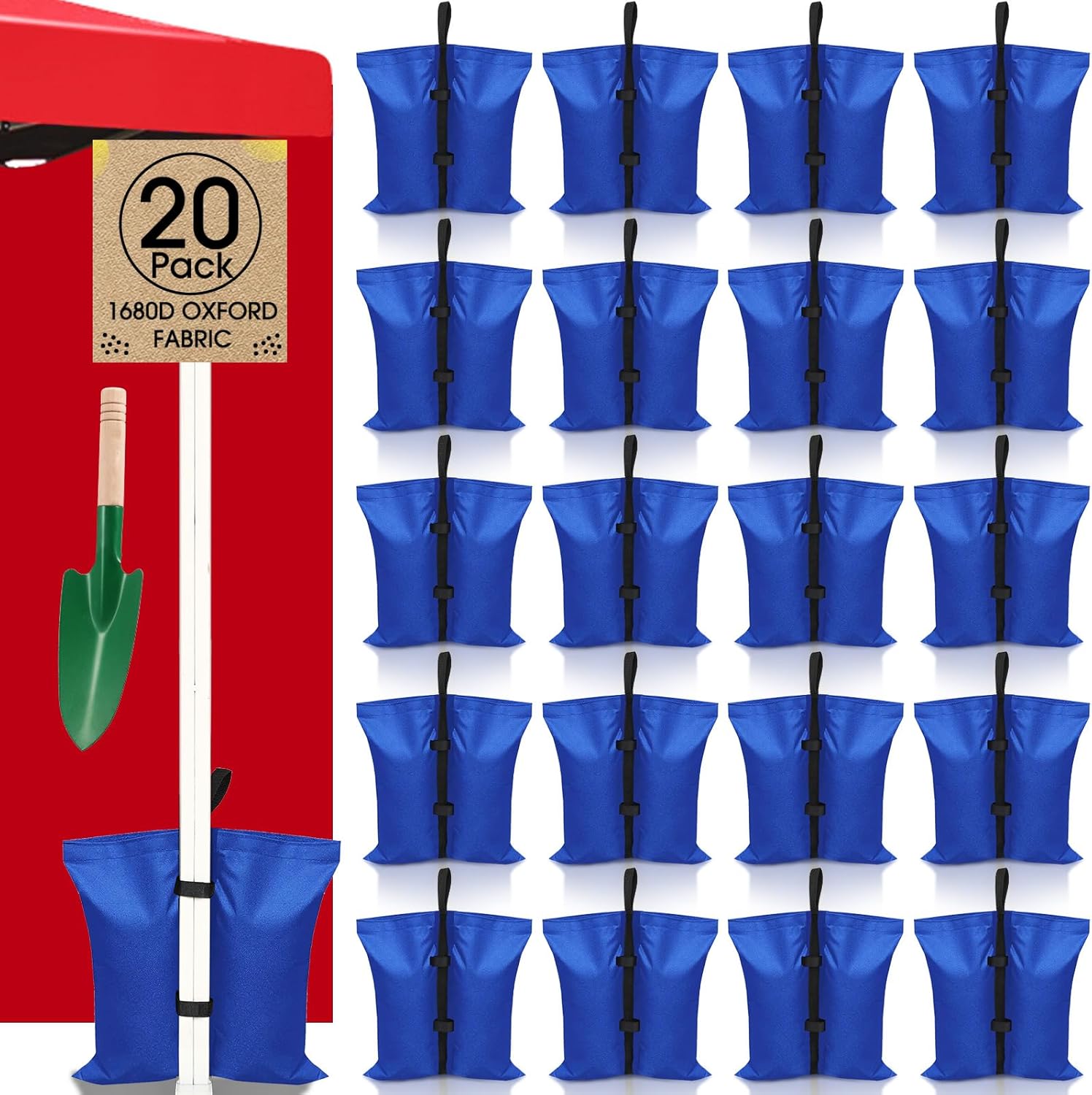 Nuenen 20 unidades de pesos para toldo, bolsas de arena, pesos grandes para tienda de campaña de 560 libras, pesos resistentes con pala para patio