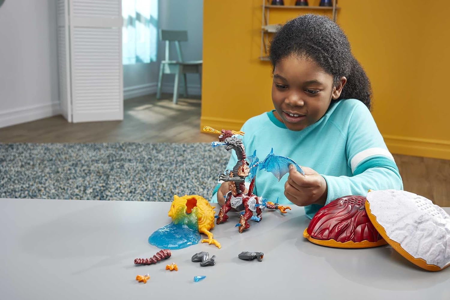 Mega Construx Breakout Beasts – Juego de construcción Fusion Beast 2 en 1 con 2 figuras para construir, slime para niños