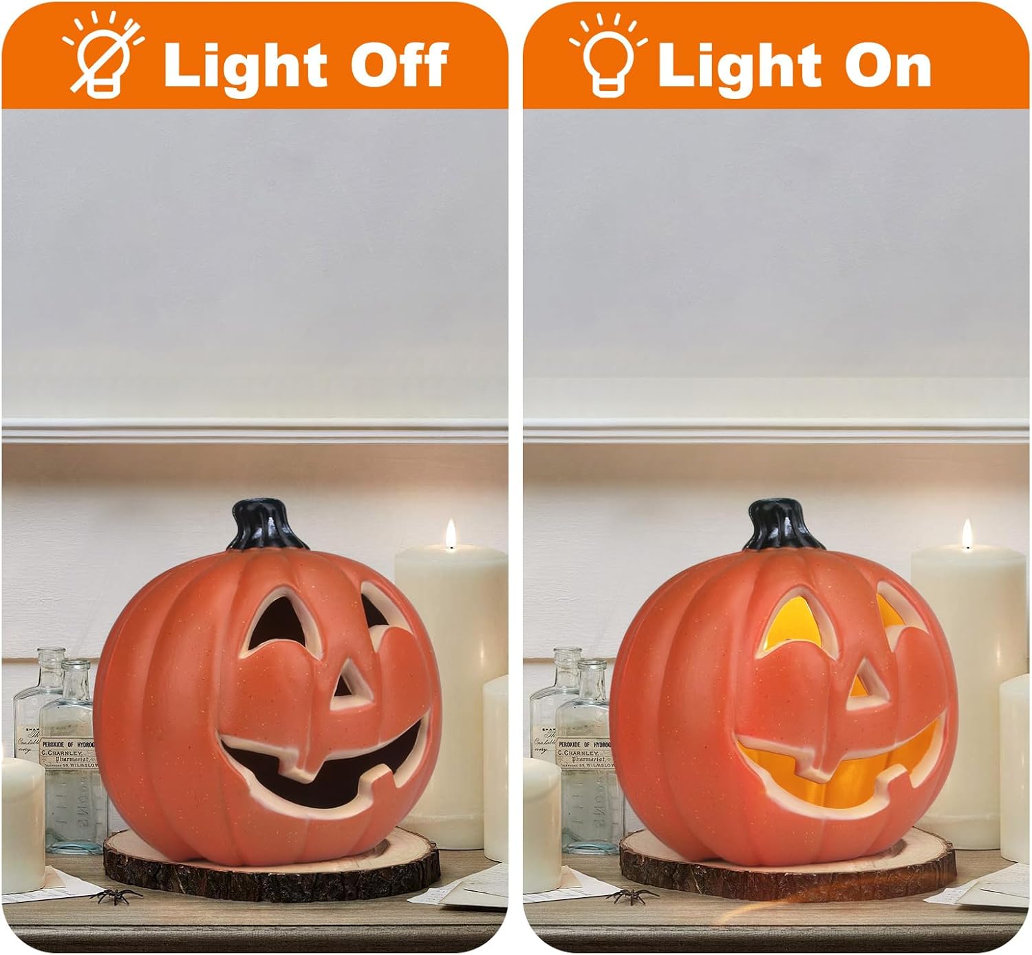 Farol de Halloween, calabaza iluminada con foco LED que funciona con pilas, decoración de calabaza para interiores y exteriores, 10pulgadas