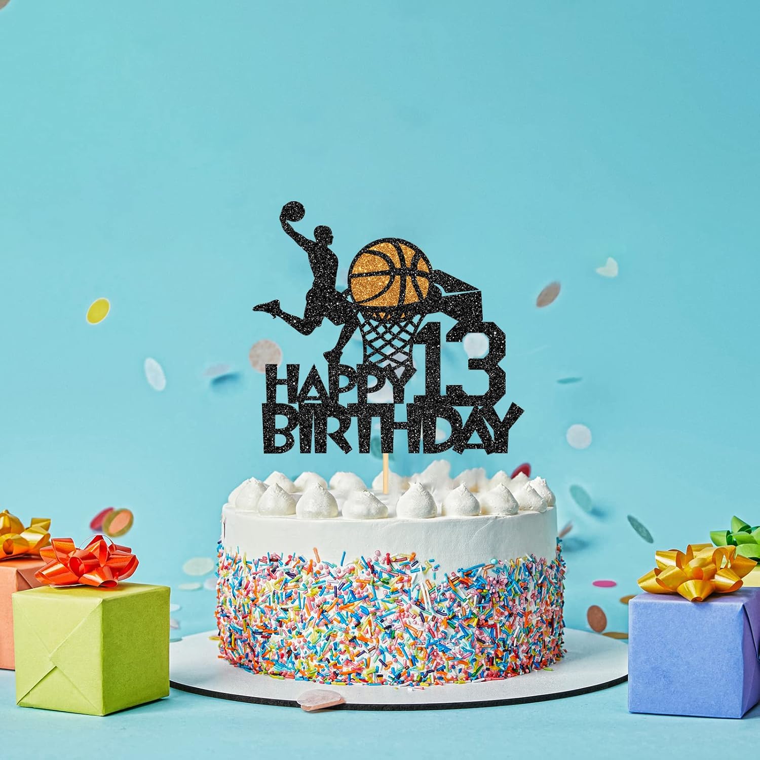 Decoración para pastel de baloncesto, decoración temática de baloncesto de cumpleaños número 13 para hombres y niños, suministros de fiesta de