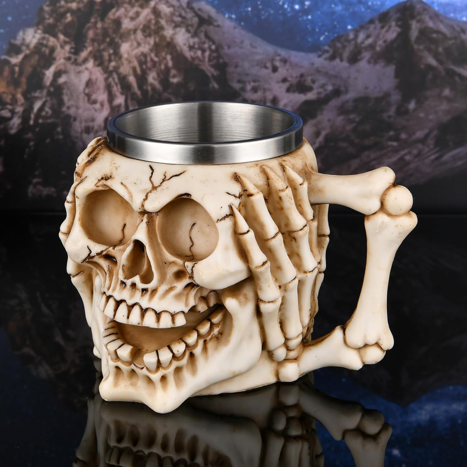 Taza de acero inoxidable con calavera vikinga, decoración perfecta de Halloween y regalo para hombres, jarra de cerveza, jarra, taza de café y taza
