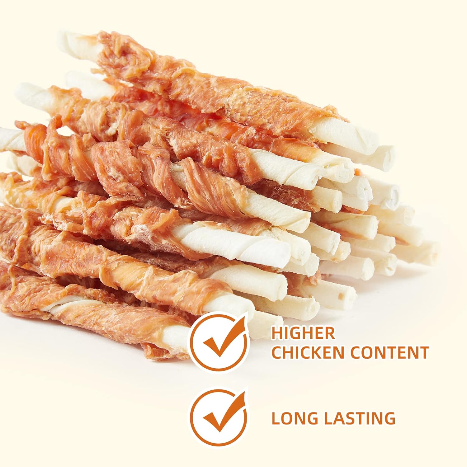 Jungle Calling Golosinas para perros, palitos de cuero crudo envueltos en pollo para perros, deliciosas y nutritivas golosinas de recompensa de