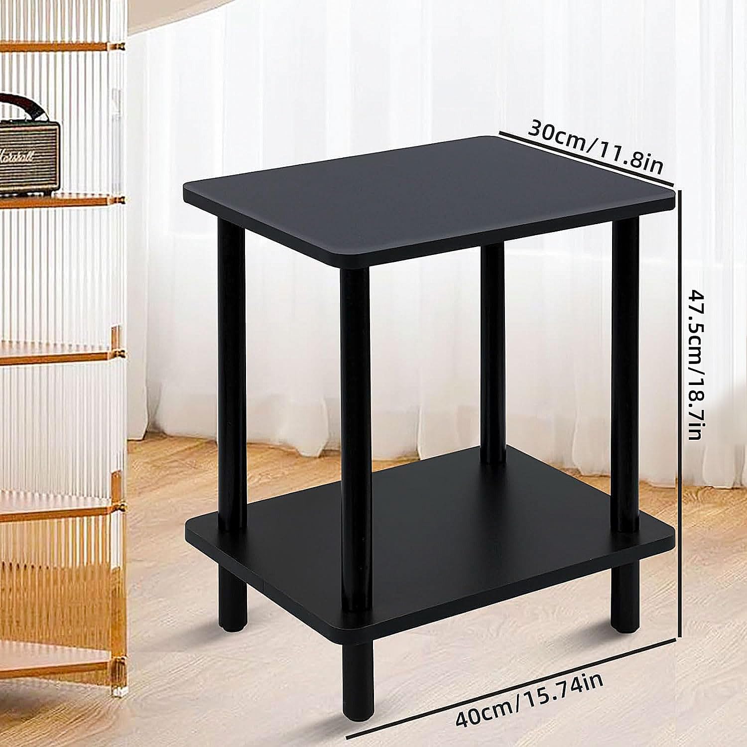 Yawinhe Mesa auxiliar de 2 niveles, mesita de noche de 15.7 x 11.8 x 20.5 pulgadas con estante de almacenamiento, moderna mesa auxiliar de madera,
